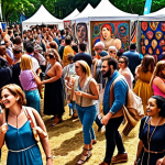 **A vibrant art festival scene, showcasing diverse artwork and enthusiastic attendees, symbolizing the importance of networking and passion in the arts.**