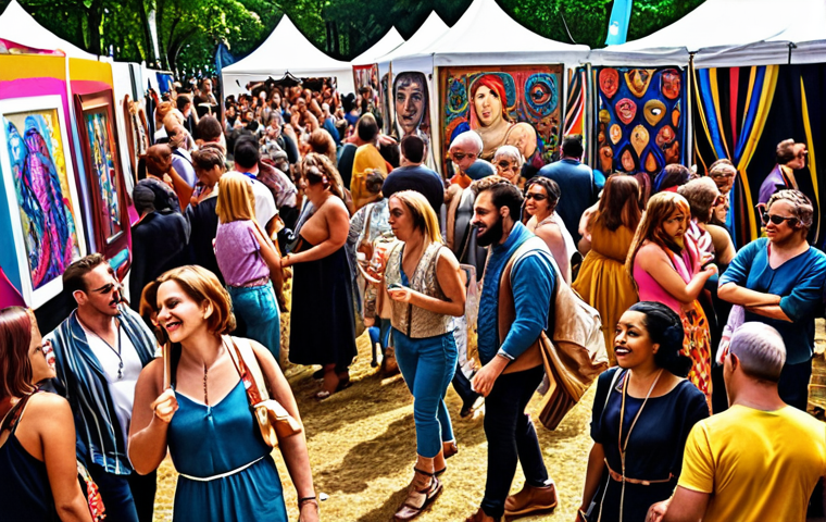 **A vibrant art festival scene, showcasing diverse artwork and enthusiastic attendees, symbolizing the importance of networking and passion in the arts.**
