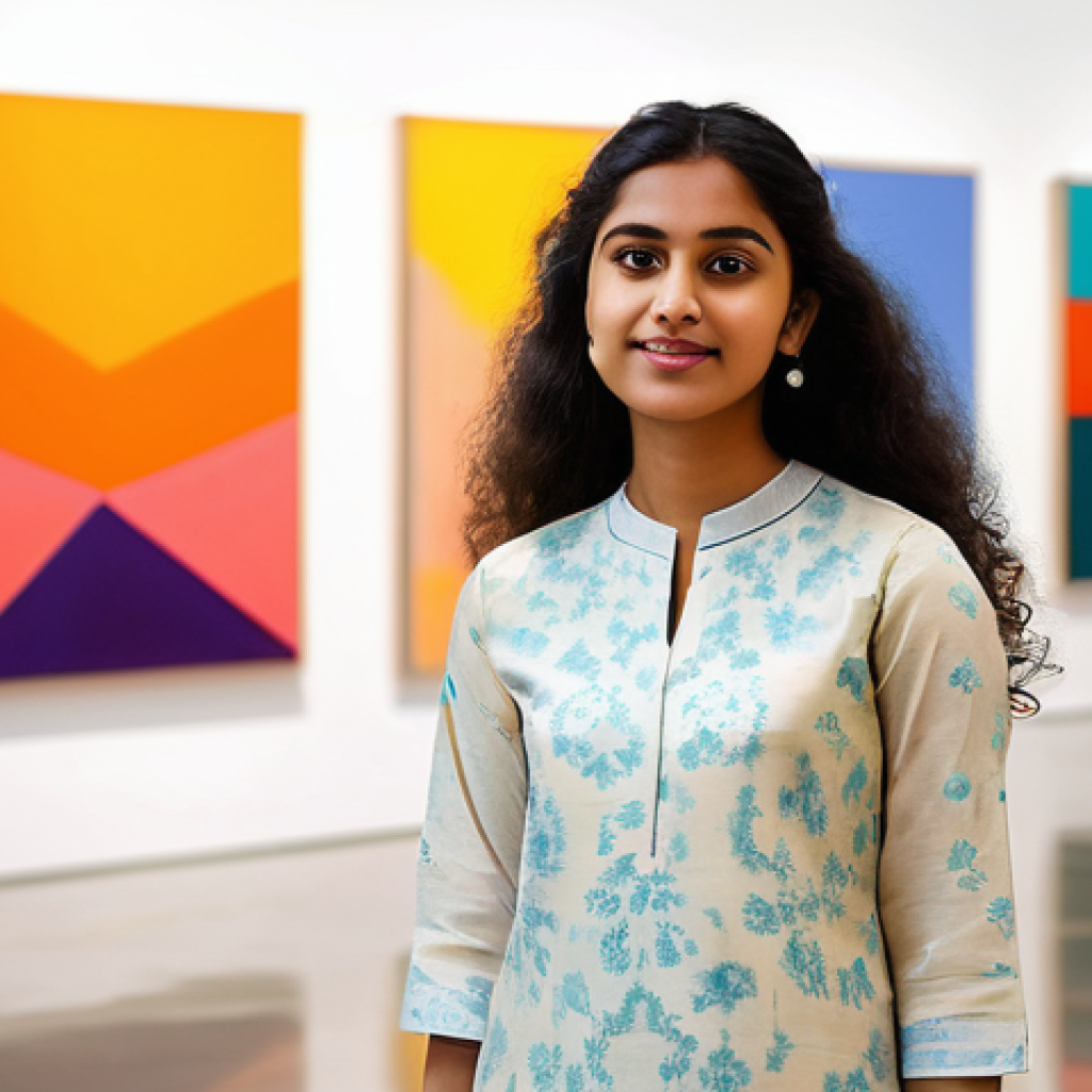 미술문화기획사의 해외 연수 프로그램 - **Prompt:** A young Bangladeshi female artist, wearing a stylish, modest contemporary kurti and comf...