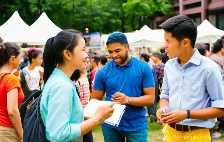 미술문화기획사 필수 이론 정리 - **Prompt:** A vibrant outdoor cultural festival scene. Diverse people of all ages, including familie...