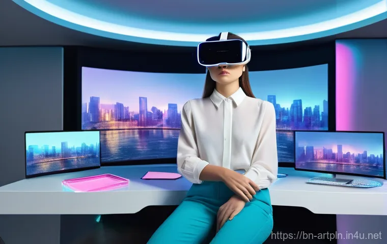 미술문화기획사의 주요 채용 경향 분석 - **Prompt 1: Digital Art Curator Managing a Virtual Exhibition**
    "A vibrant, detailed, wide-angle...