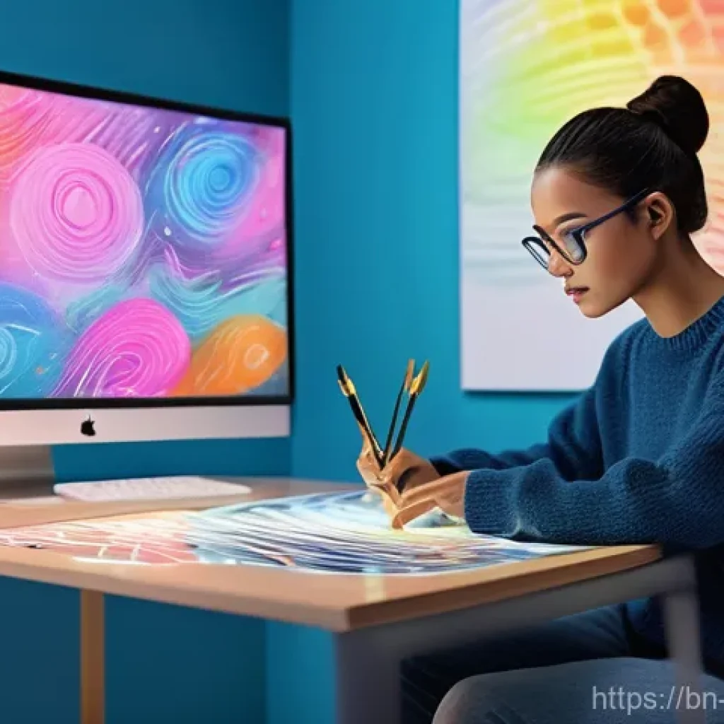 미술문화기획사 업계의 AI 활용 현황 - **Prompt:** A diverse artist, dressed in contemporary, comfortable clothing (such as a tasteful swea...