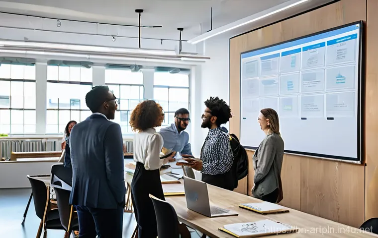 미술문화기획사의 효과적인 업무 분배 방법 - **Cultural Event Planning in a Modern Workspace**
    A vibrant and diverse team of men and women, r...