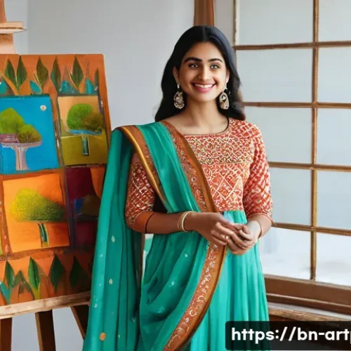 Home 15 미술문화기획사의 직무 전문성 향상 전략 - **Prompt:** A vibrant, high-resolution, realistic image of a young South Asian female artist, in her...