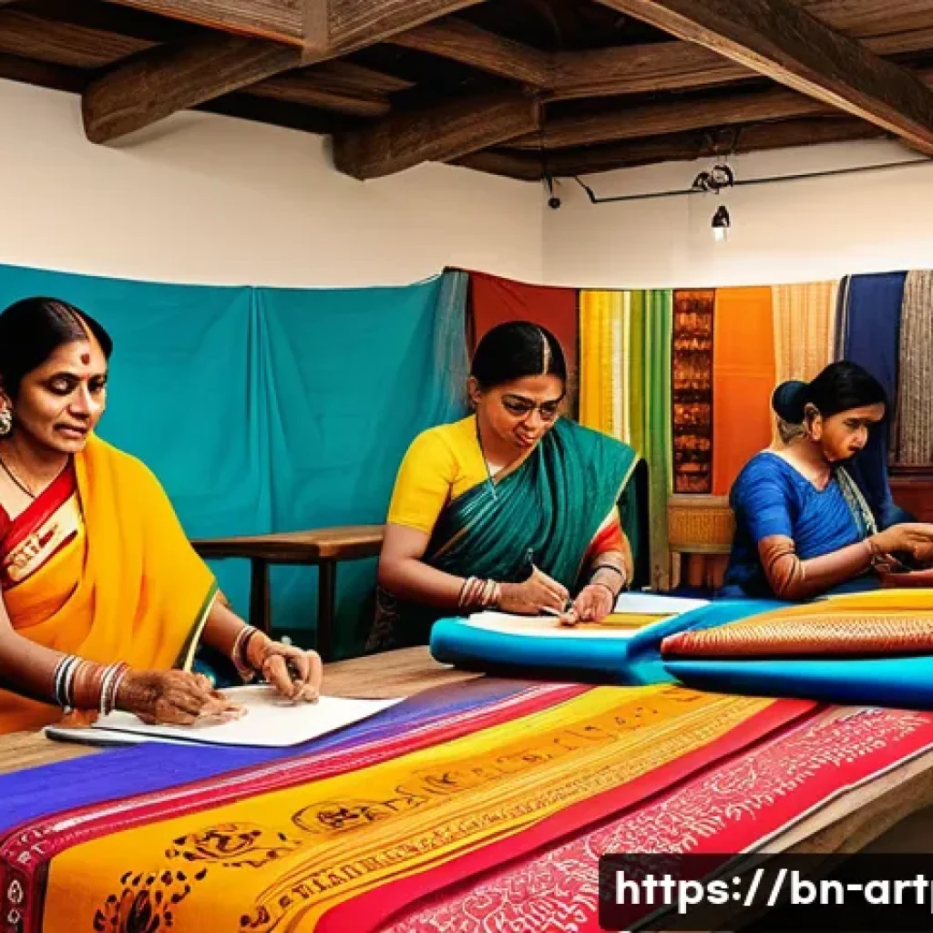 미술문화기획사의 창의적 프로젝트 사례 - A vibrant scene of rural Bengali artisans in traditional attire showcasing their craft of Puthi pain...