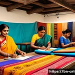 미술문화기획사의 창의적 프로젝트 사례 - A vibrant scene of rural Bengali artisans in traditional attire showcasing their craft of Puthi pain...