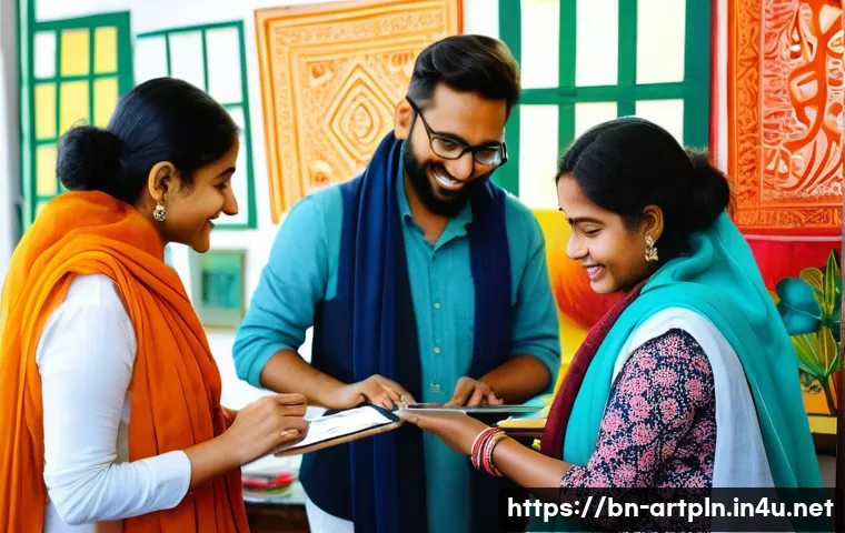 미술문화기획사의 커뮤니티 참여 방법 - A vibrant community art workshop scene featuring diverse Bengali artists collaborating enthusiastica...