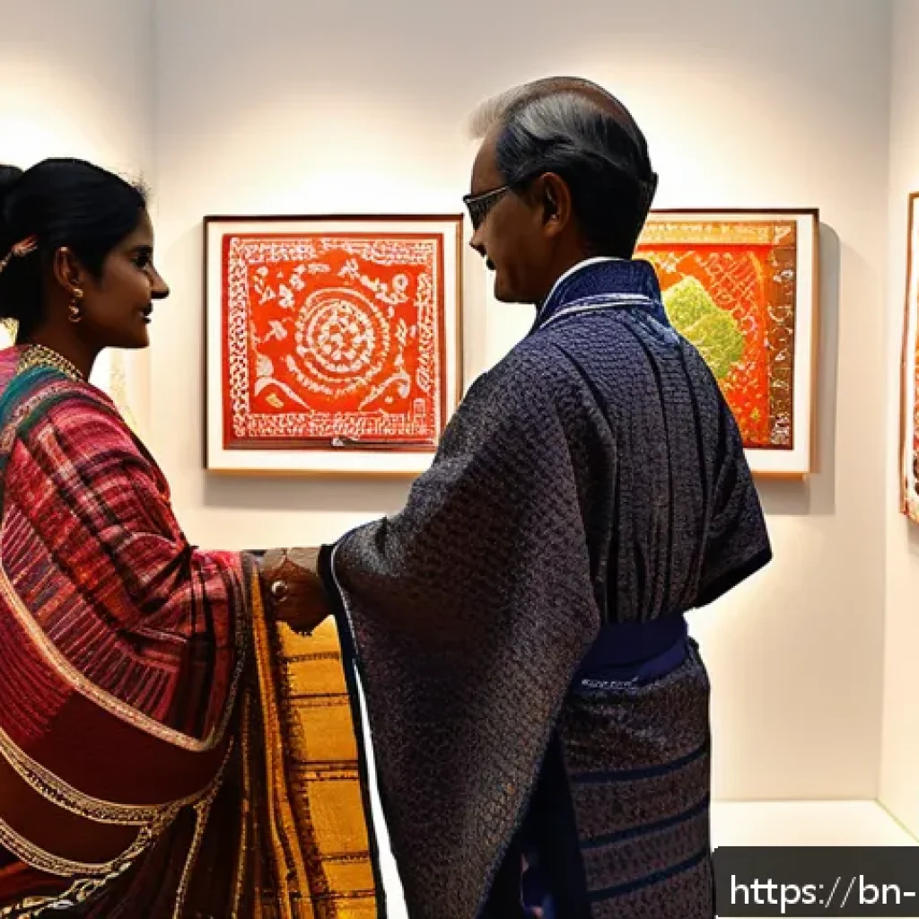 미술문화기획사와 국제 학술 교류 프로그램 - A vibrant international art festival scene showcasing a harmonious blend of Bangladeshi Nakshi Kanth...