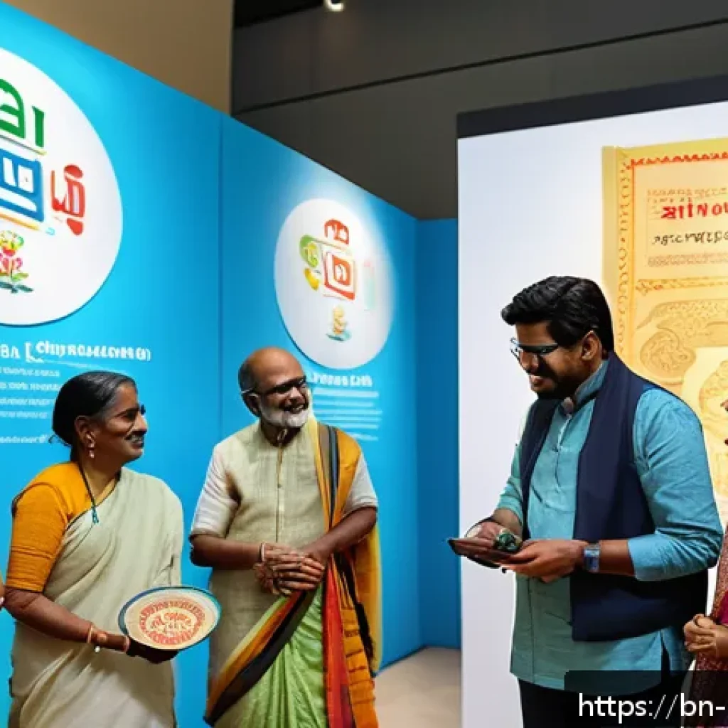미술문화기획사의 업무 평가 기준 - A vibrant cultural museum scene showcasing a diverse group of Bengali visitors, including families a...