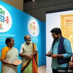 Home 22 미술문화기획사의 업무 평가 기준 - A vibrant cultural museum scene showcasing a diverse group of Bengali visitors, including families a...
