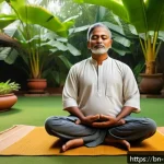 Home 20 미술문화기획사의 일과 삶의 균형 유지 방법 - A serene morning scene featuring a Bengali man practicing meditation and deep breathing exercises in...